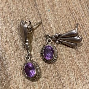 Sterling silver an amethyst drop earrings.